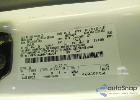 2017 Ford F-150 Xl из США, поврежденный, VIN 1FTMF1C8XHKC26005